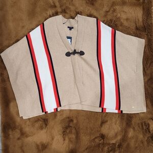 🆕️ Tommy Hilfiger, Tan Striped Poncho with Toggle Closure